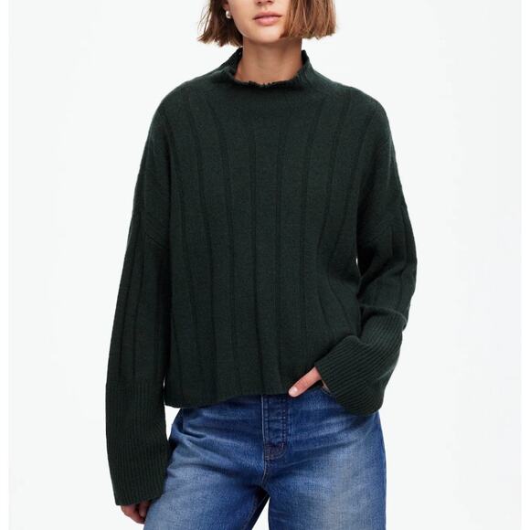 Madewell Ribbed Cashmere-Wool Blend Pullover Sweater Womens XXS Blue Black Knit - Picture 2 of 8